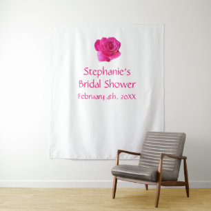 Trouwfeest Monogram Naam Roze Roos Wit Koel Wandkleed
