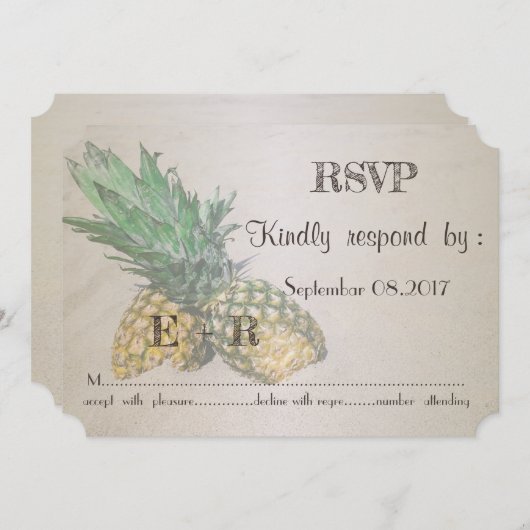 Trouwfeest op het strand Ananas RSVP Kaart (Voorkant / Achterkant)