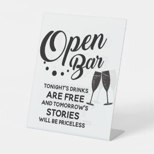 Trouwfeest Open Bar Vanavond Drinken is Gratis Bor Reclamebord Met Voetstuk