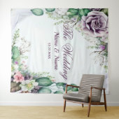 Trouwfeest Paars Bloemmotief Groen Loof Rustiek Wandkleed (In Situ (horizontaal))