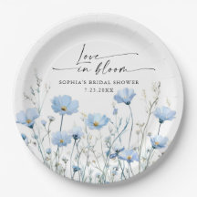 Trouwfeest papieren borden Love In Bloom Blauw