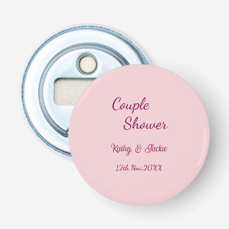 trouwfeest roze paars pastel bruidspaar naam datum button flesopener