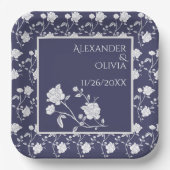 Trouwfeest servetten Navy Rose Papieren Bordje (Voorkant)