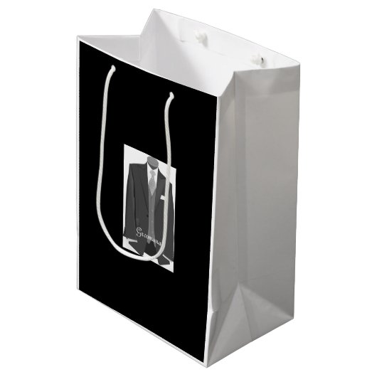 Trouwfeest Tuxedo Groomsman Zwarte Gift Bag Medium Cadeauzakje (Voorkant Gekanteld)
