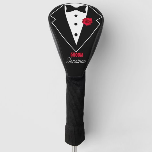 Trouwfeest Tuxedo Red Rose Personaliseren Golfheadcover (Voorkant)