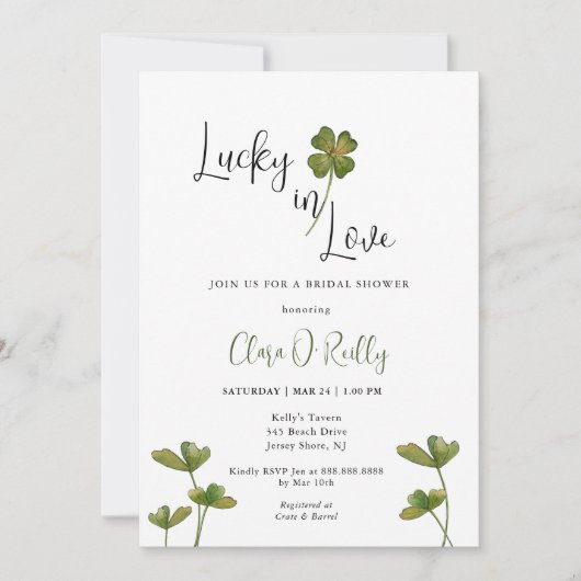 Trouwfeest Uitnodiging 'Lucky in Love Shamrock' (Voorkant)