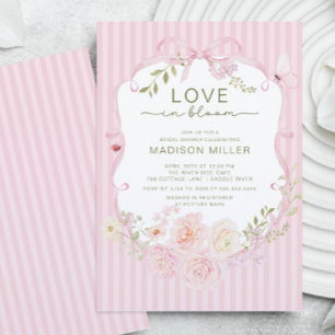 Trouwfeest uitnodiging met roze bloemen 'Love in B
