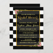 Trouwfeest Uitnodiging met Zwarte Strepen en Goude (Voorkant / Achterkant)