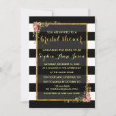 Trouwfeest Uitnodiging met Zwarte Strepen en Goude (Voorkant)