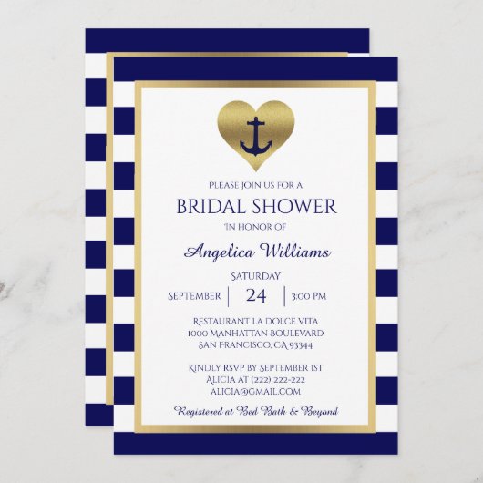 Trouwfeest uitnodigingen in marineblauw/wit met na (Voorkant / Achterkant)