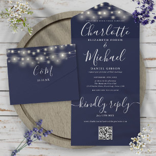 Trouwfeest verlichte QR-code monogram slinger lich All In One Uitnodiging