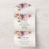 Trouwfeest Waterverf Boho Roze Bloemen Elegant All In One Uitnodiging (Binnen)