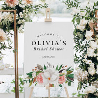 Trouwfeest welkomstbord met bloemen in groen wit e