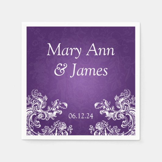 Trouwfeest  wervelingen 2 Paarse Servetten (Voorkant)