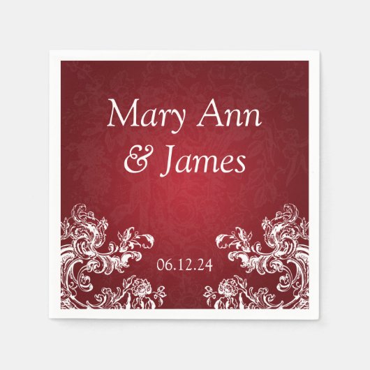 Trouwfeest  wervelingen 2 rood servetten (Voorkant)