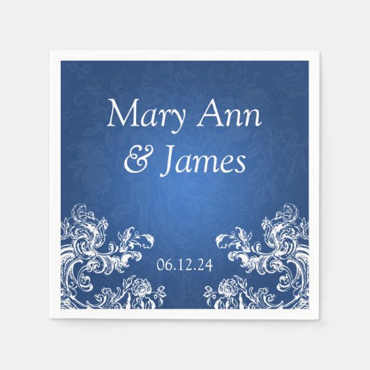 Trouwfeest  wervelingen 2 saffier blauw servetten (Voorkant)