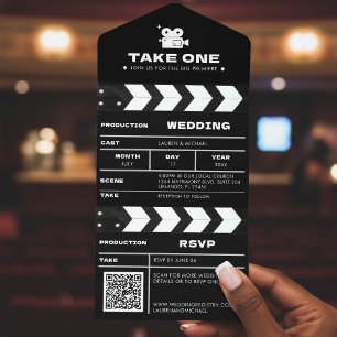 Trouwfilm Klapbord QR-code Huwelijk All In One Uitnodiging