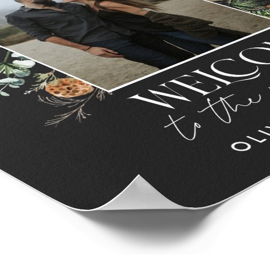 Trouwfoto 1 waterverf botanische boog zwart poster (Hoek)