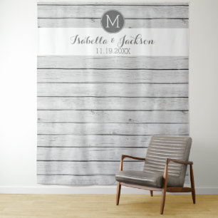 Trouwfoto-achtergrond - Rustieke witte houten sche Wandkleed