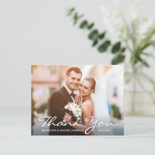 Trouwfoto Bruid & Bruidegom Bedankt Briefkaart (Staand voorkant)
