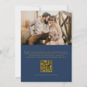 Trouwfoto bruiloft met navyblauwe en gouden QR-cod Kaart (Achterkant)