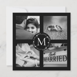 Trouwfoto-collage met initialen en bedankje kaart