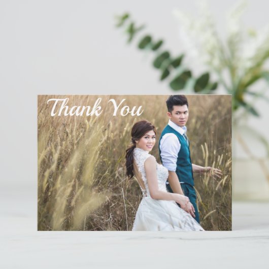 Trouwfoto Dank u Dubbelzijdig Custom Bedankkaart (Staand voorkant)