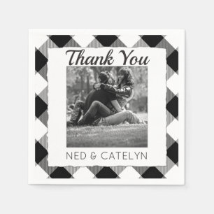 Trouwfoto Dank u Monogram B & W Buffalo Check Servetten