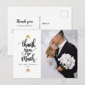 Trouwfoto Dankjewelansichtkaart met gouden Cupido' Briefkaart (Voorkant / Achterkant)