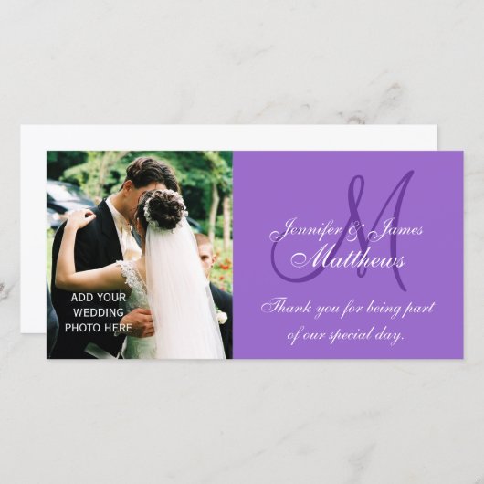 Trouwfoto dankkaart met monogram bedankkaart (Voorkant / Achterkant)