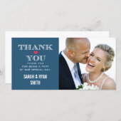 Trouwfoto Dankkaart met Rode Hart en Navy Blauw Bedankkaart (Voorkant / Achterkant)