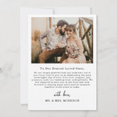 Trouwfoto Eenvoudige Elegante Script Bedankkaart (Achterkant)