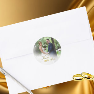 Trouwfoto Eenvoudige gouden ringen Dank u Ronde Sticker