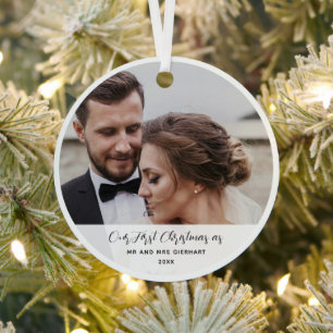 Trouwfoto Eerste kerst Getrouwd Custom Metalen Ornament