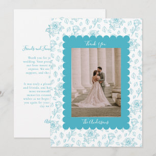 Trouwfoto Gast Erkenning Turquoise Bloemen Bedankkaart