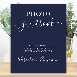 Trouwfoto Gast Modern Calligrafie Navyblauw Poster