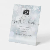 Trouwfoto gastboek hartscript winter reclamebord met voetstuk (Voorkant)