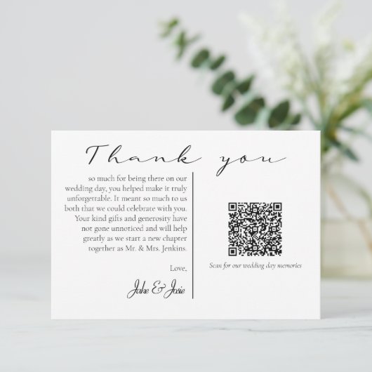 Trouwfoto gelukkige herinneringen QR-code Bedankt (Staand voorkant)