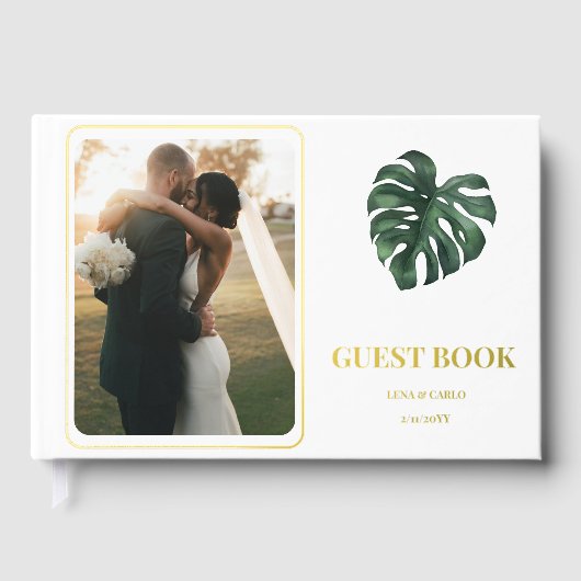 Trouwfoto Green Leaf Monstera Wedding Gastenboek (Voorkant)