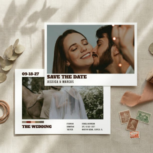 Trouwfoto in stijl van een mid-century moderne fil save the date