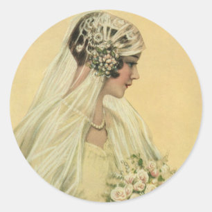 Trouwfoto in vintage stijl, Victoriaanse bruid Ronde Sticker