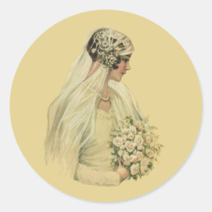 Trouwfoto in vintage stijl, Victoriaanse bruid Ronde Sticker