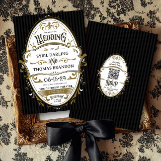 Trouwfoto in vintage zwart en goud retro western k kaart