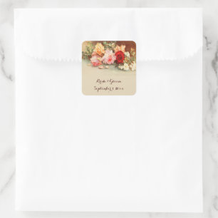 Trouwfoto met antieke rozen, stilleven vierkante sticker