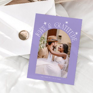 Trouwfoto met 'Love & Gratitude' Minimalistisch Li Bedankkaart