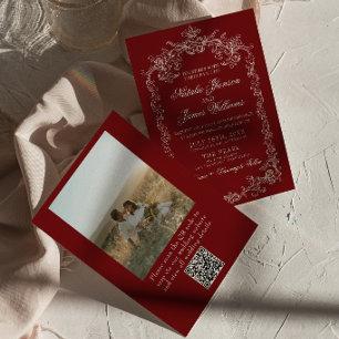 Trouwfoto met vintage Bourgondië QR-code Kaart