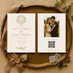 Trouwfoto met vintage Franse bloemencode QR-code Kaart