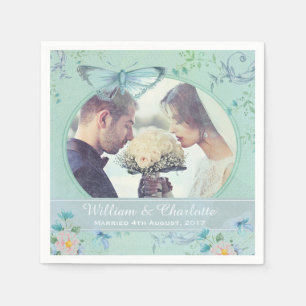 Trouwfoto met vintage vlinder romantiek servet