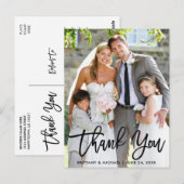 Trouwfoto Moderne Borstel Schrift Bedankt Briefkaart (Voorkant / Achterkant)