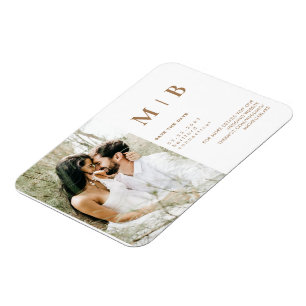 Trouwfoto Monogram Goud & Wit Save the Date Magneet